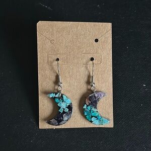 Turquoise and Amethyst Crescent Moon Earrings - black